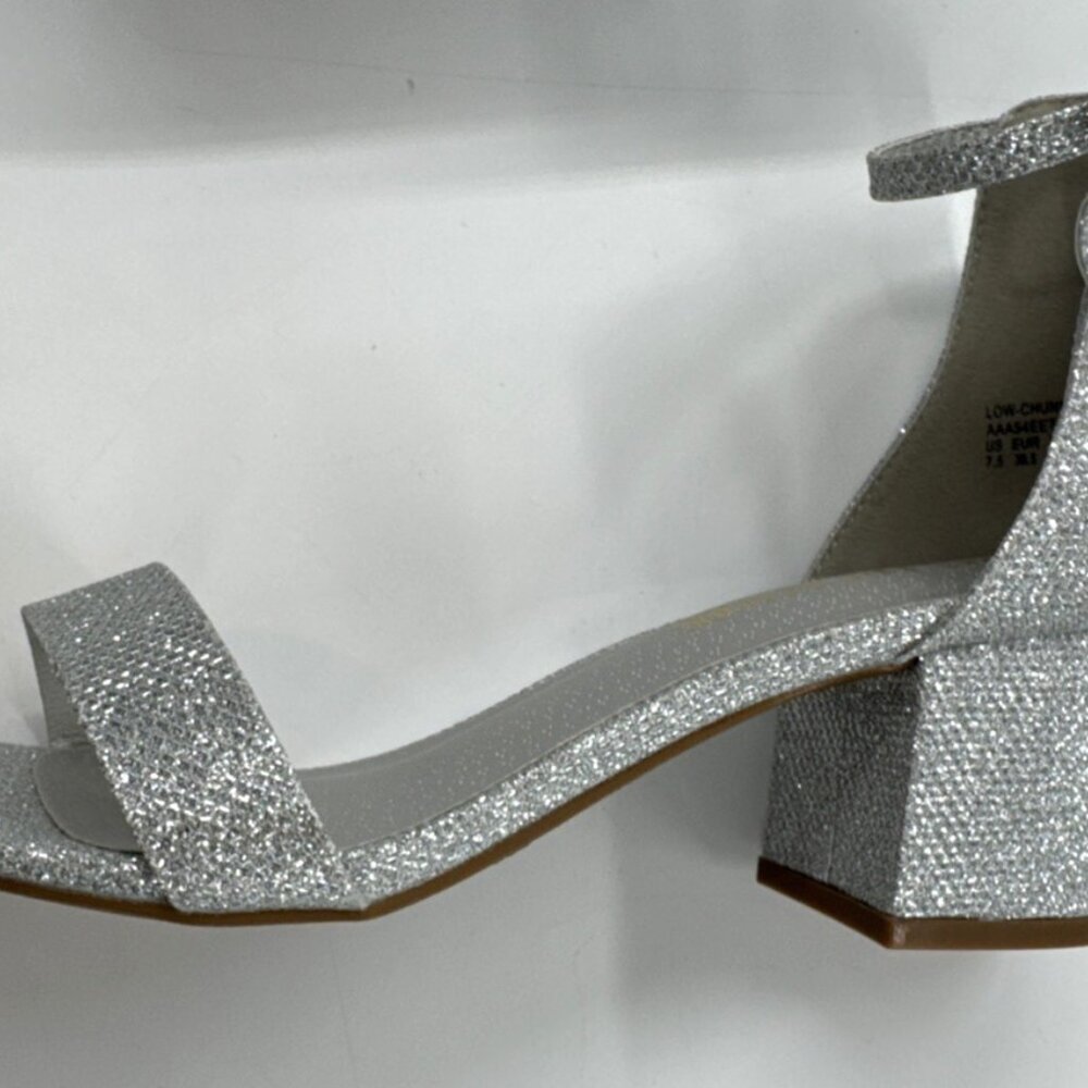 Dream Pairs Chunk Heel Shoes Womens 7.5 Silver Glitter Pumps Open Toe Party NEW - Picture 3 of 10